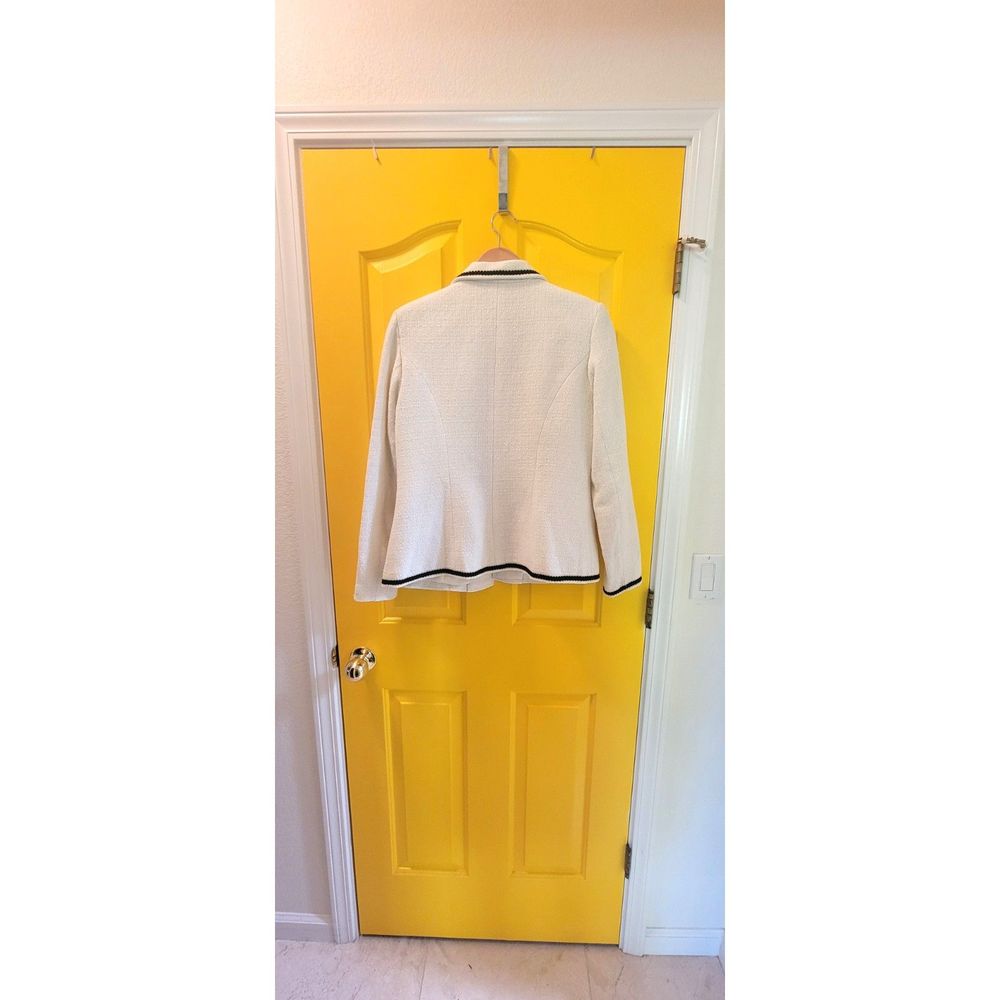 Cream Skirt Suit with Black Contrast Trim - Feminine Ruffle Hem - Picture 10 of 15